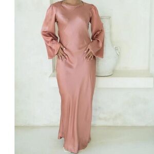 Podur amber glow satin maxi dress with bell sleeves
